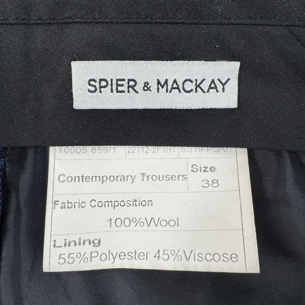 Spier & Mackay Dress Pants Mens 38x32 Blue Plaid Wool Flat Front Preppy Office